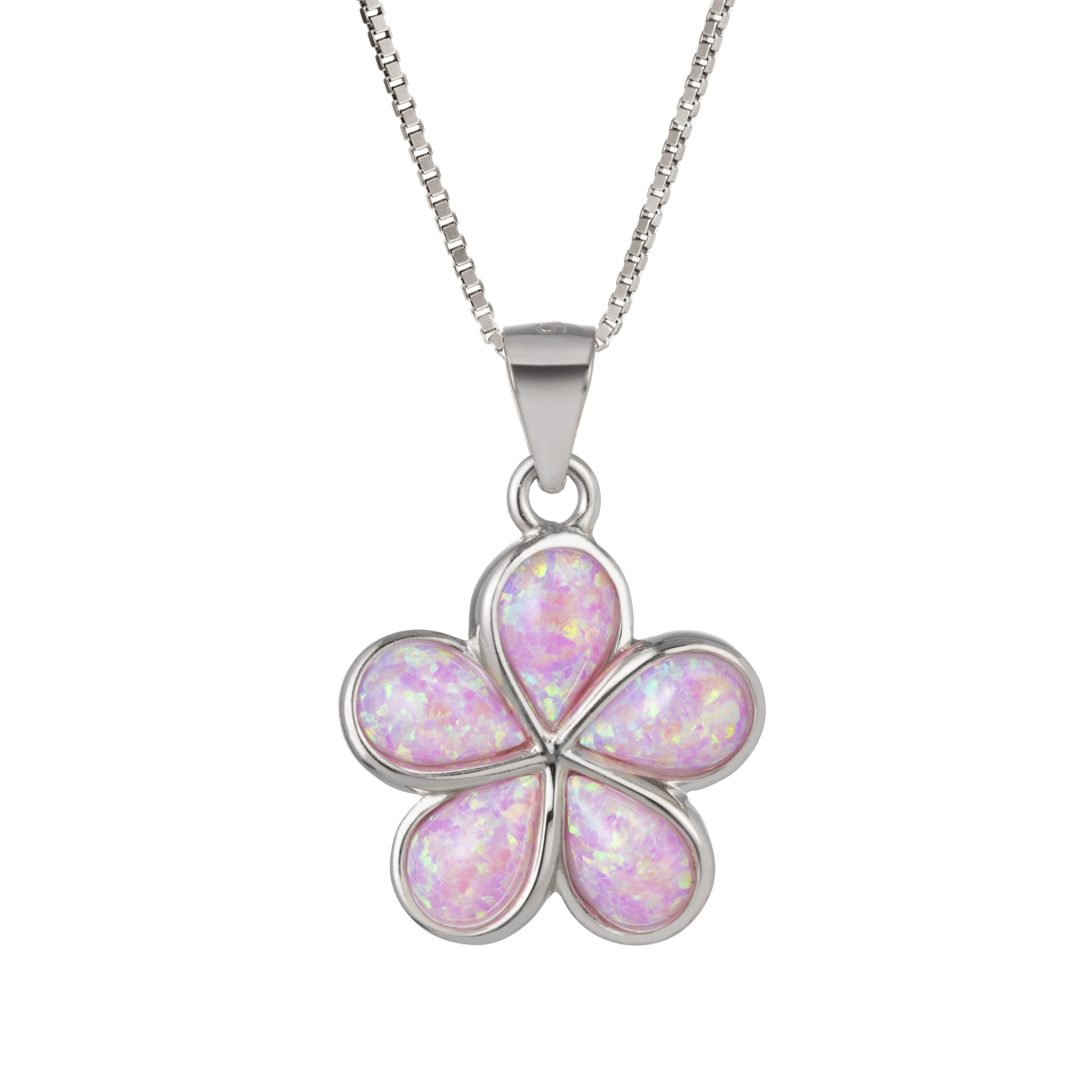 925 Sterling Silver Pink Opal Plumeria Flower Necklace Pendant