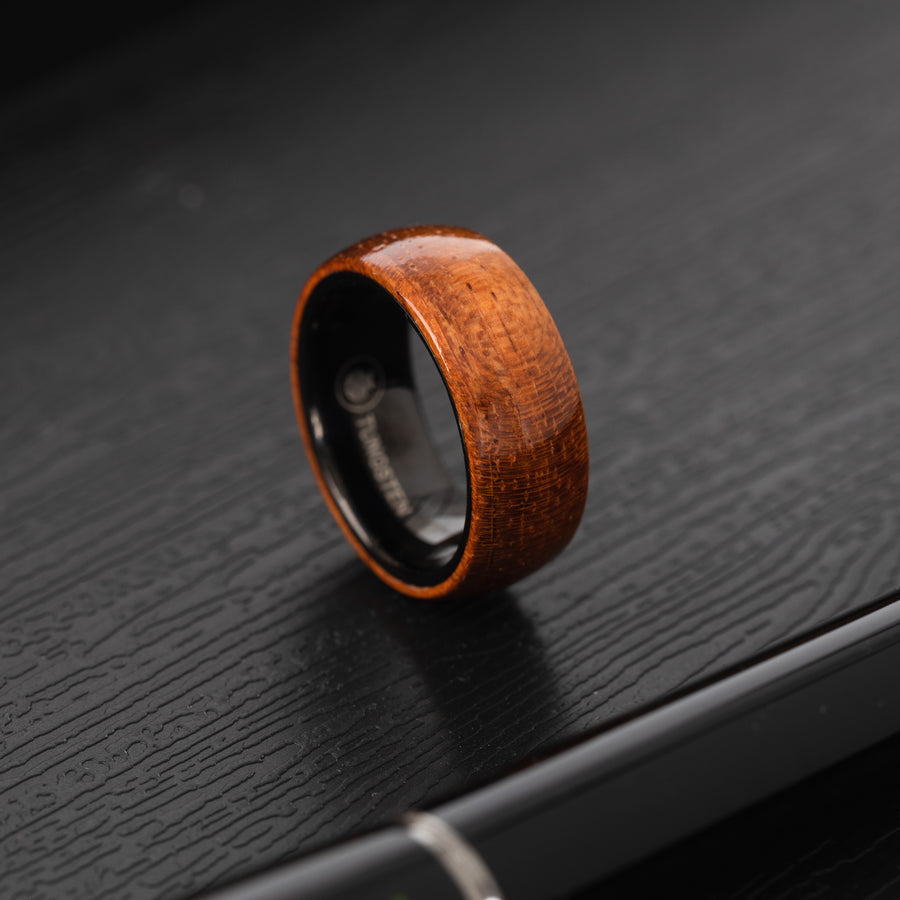 8mm Genuine Natural Raw Hawaiian Koa Wood Comfort Fit Ring Black Tungsten Carbide Inner