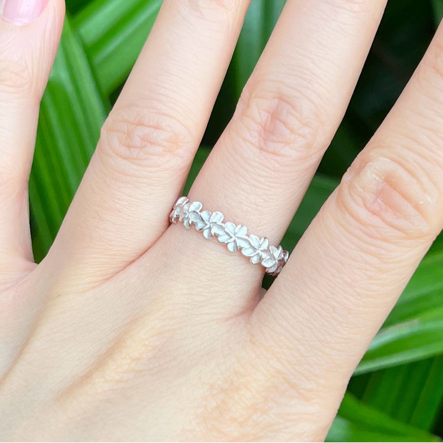 925 Sterling Silver Plumeria Lei Stackable Eternity Ring