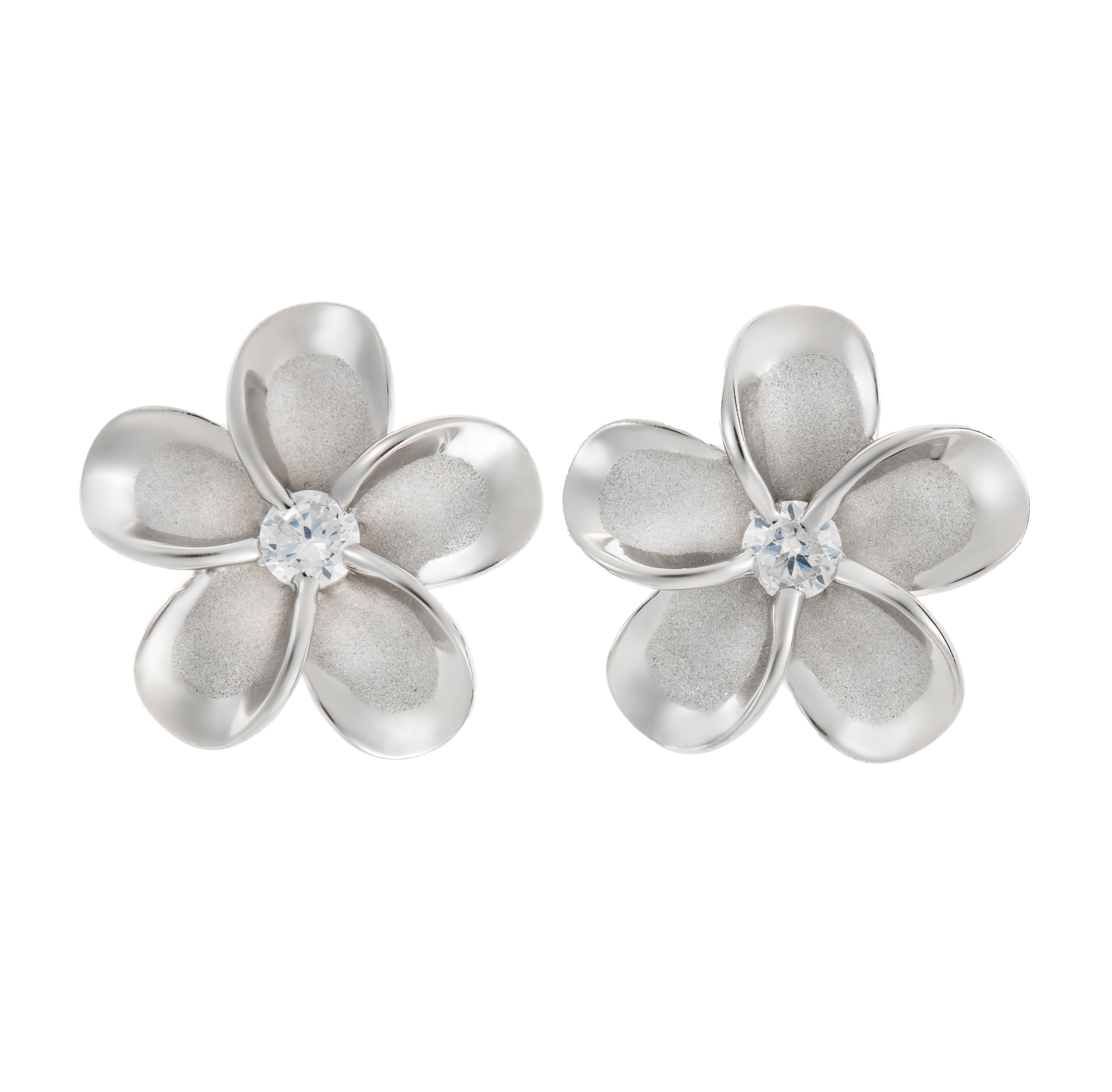 Moana Collection Sterling Silver Earring Stud: Solid Plumeria