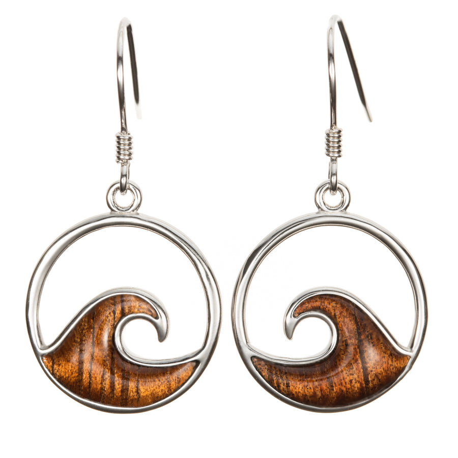 Sterling Silver Koa Wood Wave Dangle Earrings
