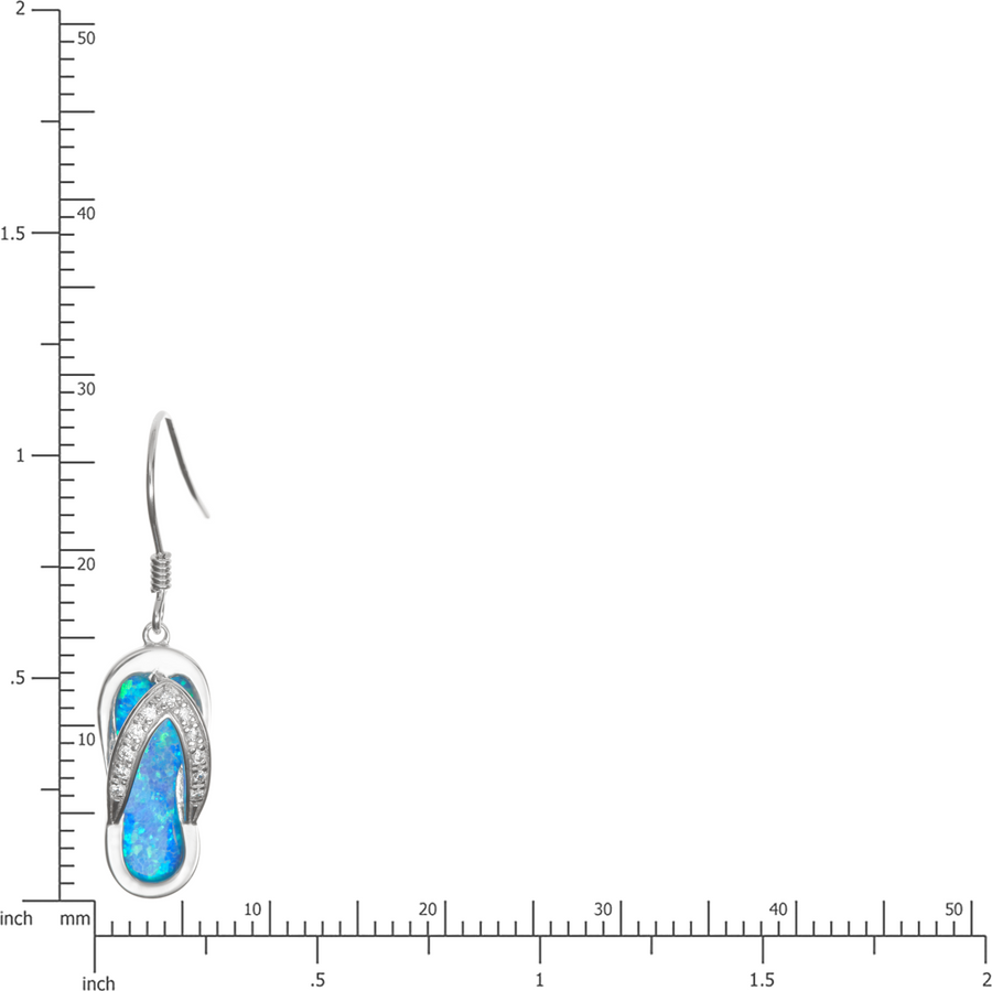 Sterling Silver Blue Opal Flip Flop Slipper Dangle Earrings with Cubic Zirconia