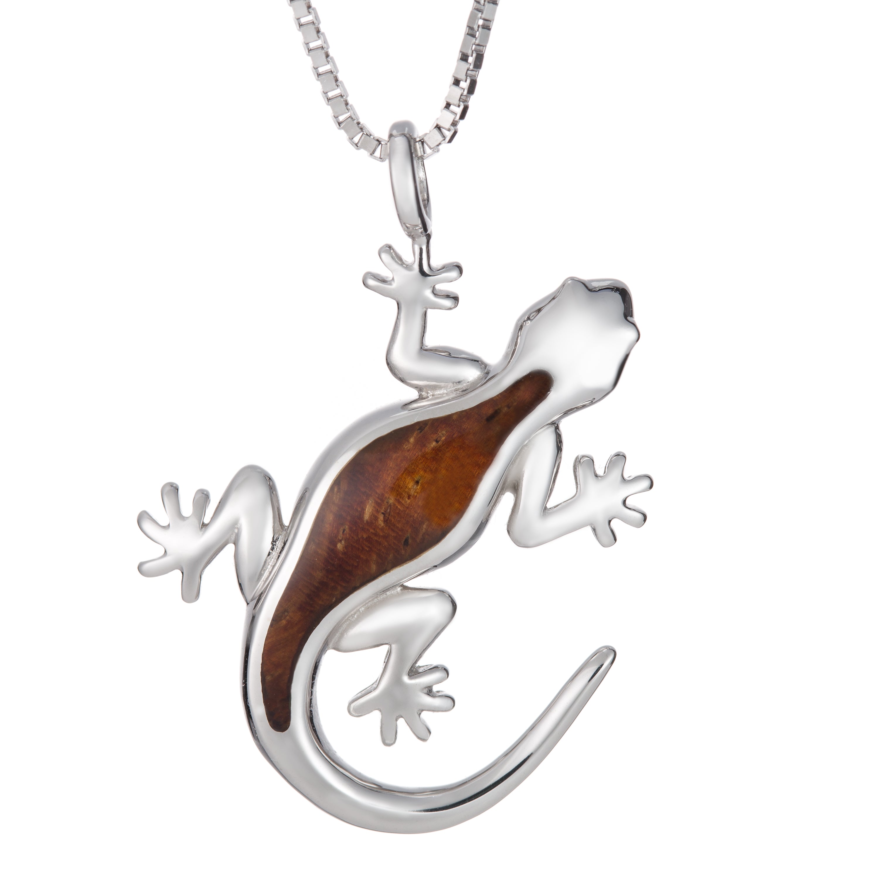 Sterling Silver Koa Wood Lizard Gecko Necklace Pendant – Aloha