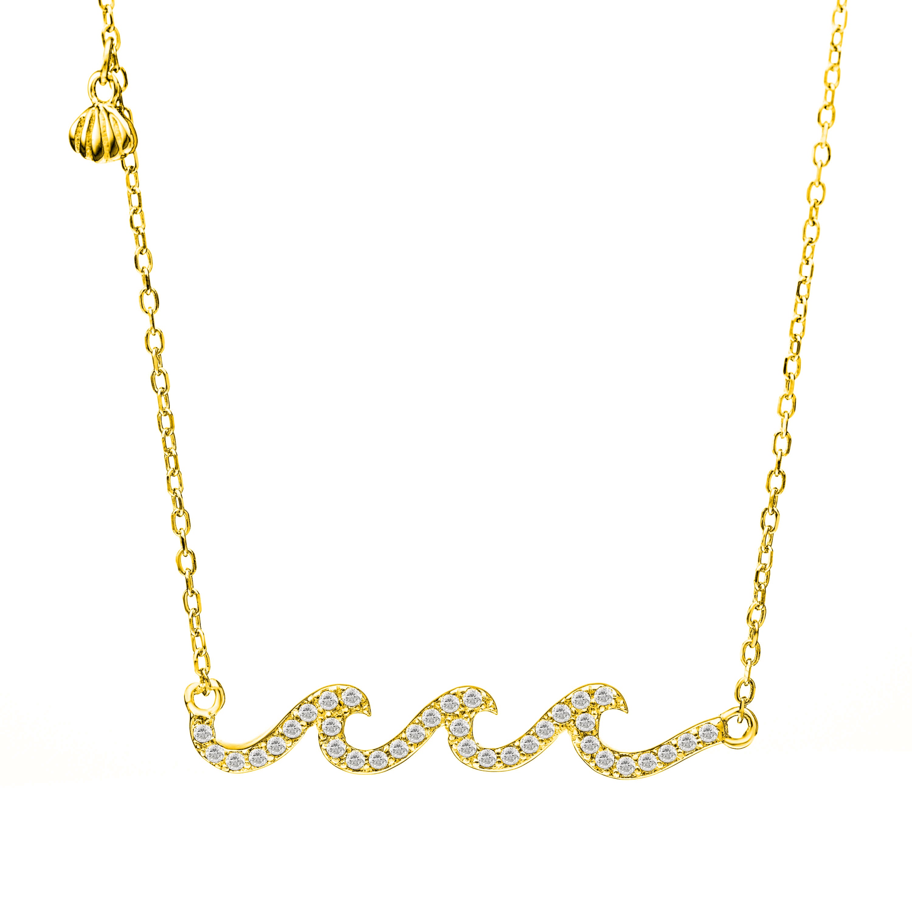 14K Gold Plated 925 Sterling Silver Three Wave Necklace Pendant 