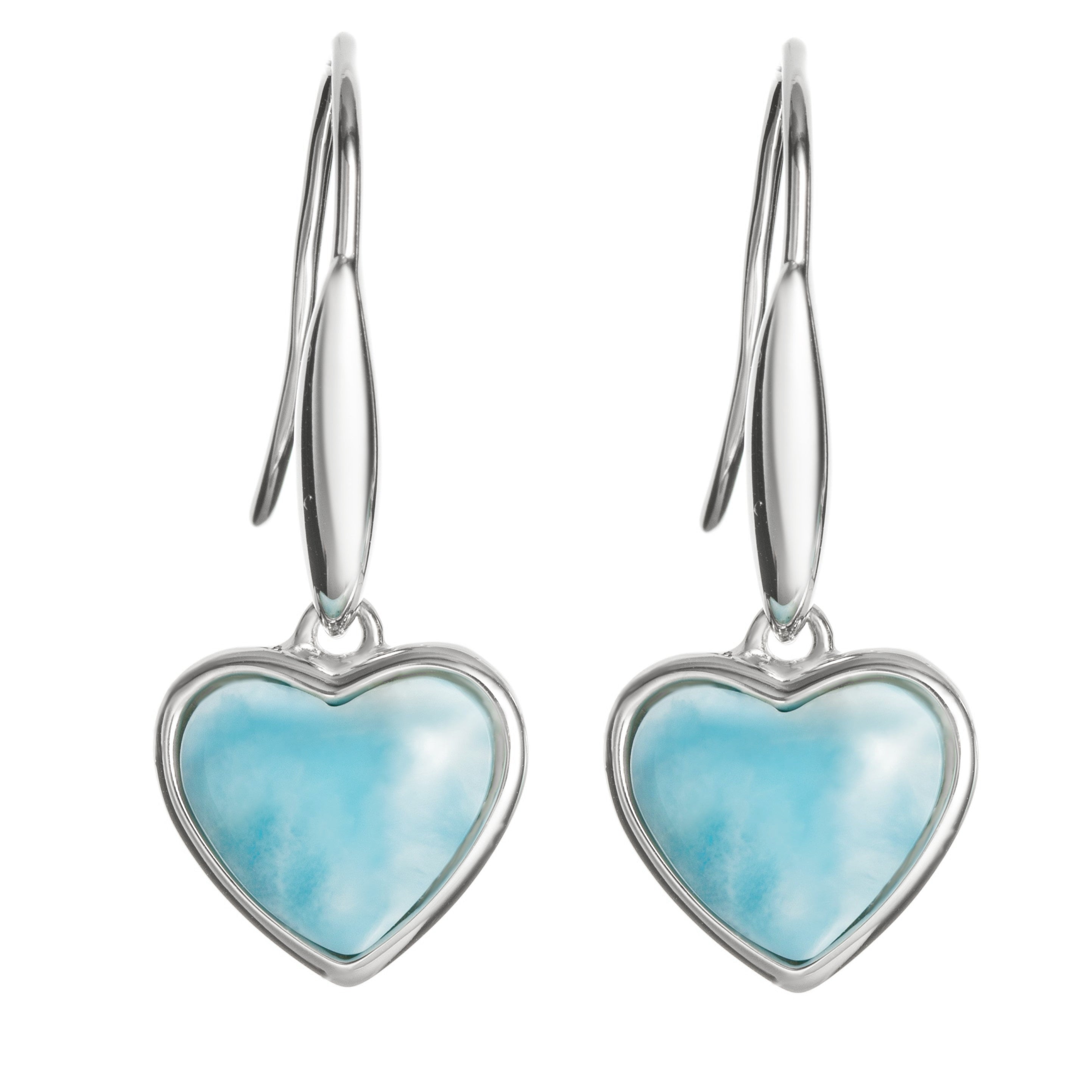 Halo Dangle Fish-Hook Earrings Round Natural Larimar 925 Sterling Silv