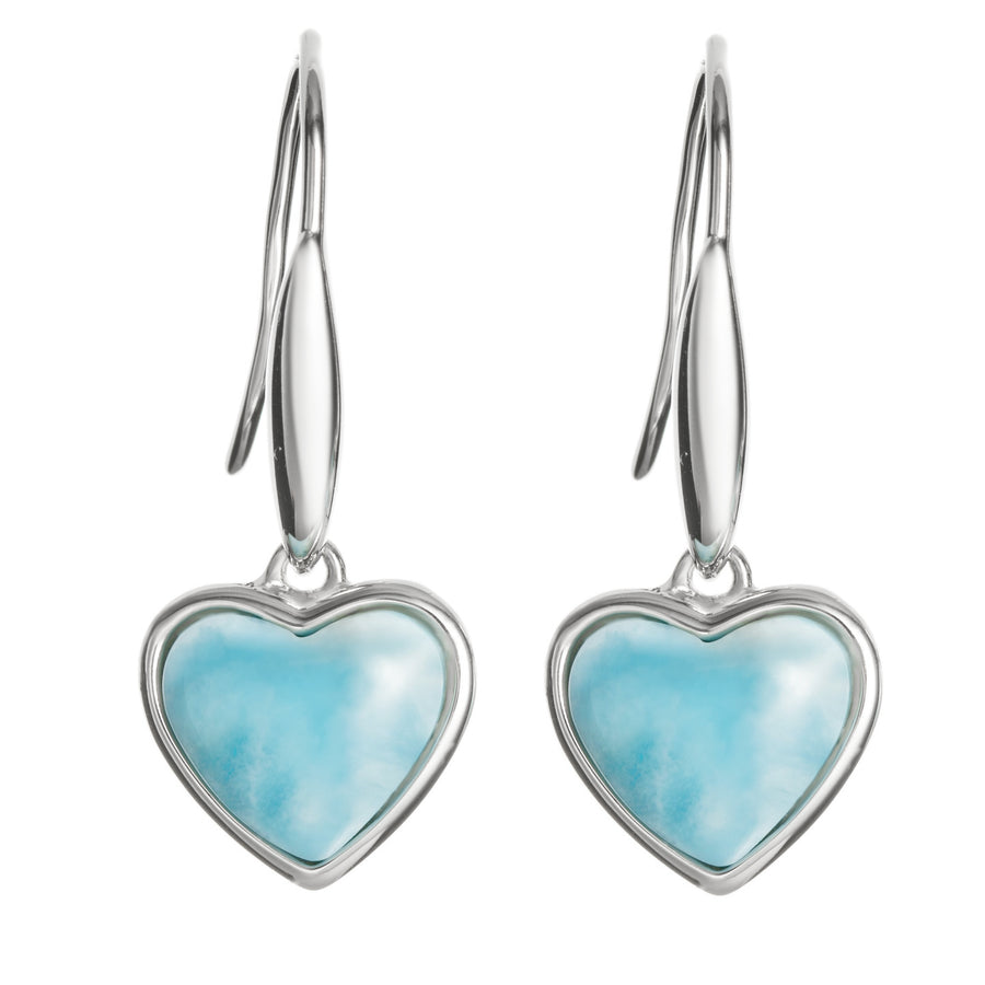 Sterling Silver Natural Larimar Heart Dangle Earrings