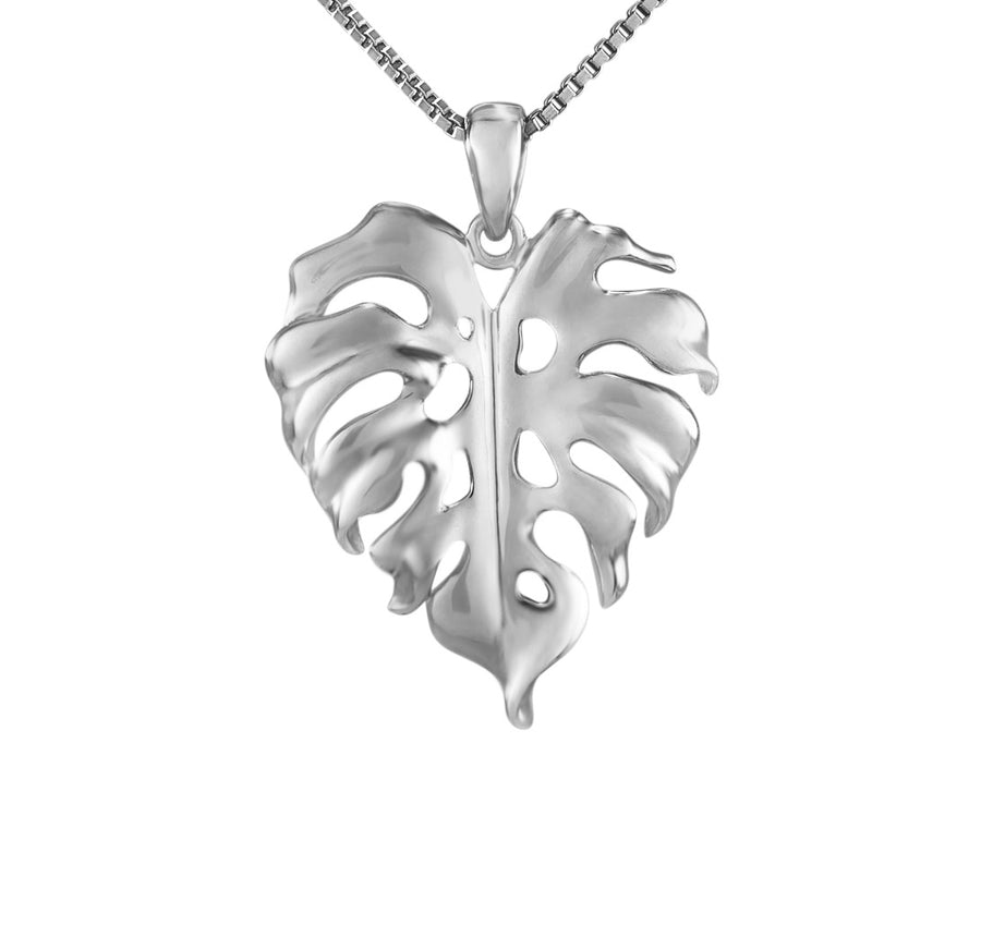 925 Sterling Silver Monstera Leaf Pendant with 18" Box Chain