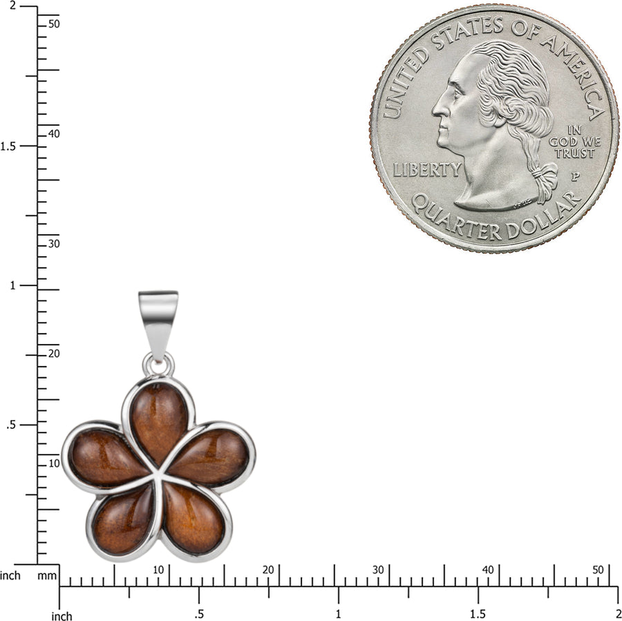 Sterling Silver Genuine Koa Wood Plumeria Necklace Pendant