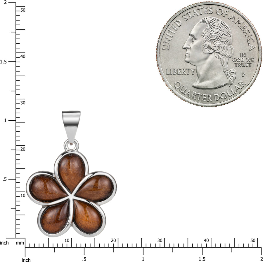 Sterling Silver Genuine Koa Wood Plumeria Necklace Pendant
