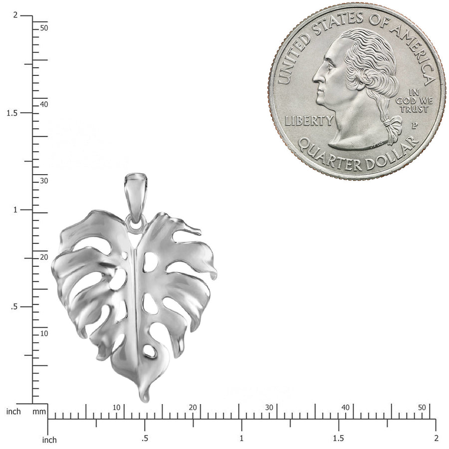 925 Sterling Silver Monstera Leaf Pendant with 18" Box Chain