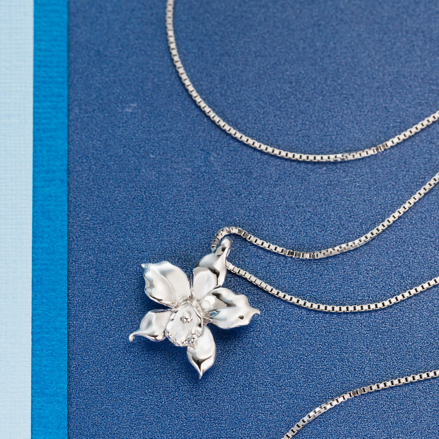 925 Sterling Silver Orchid Necklace Pendant