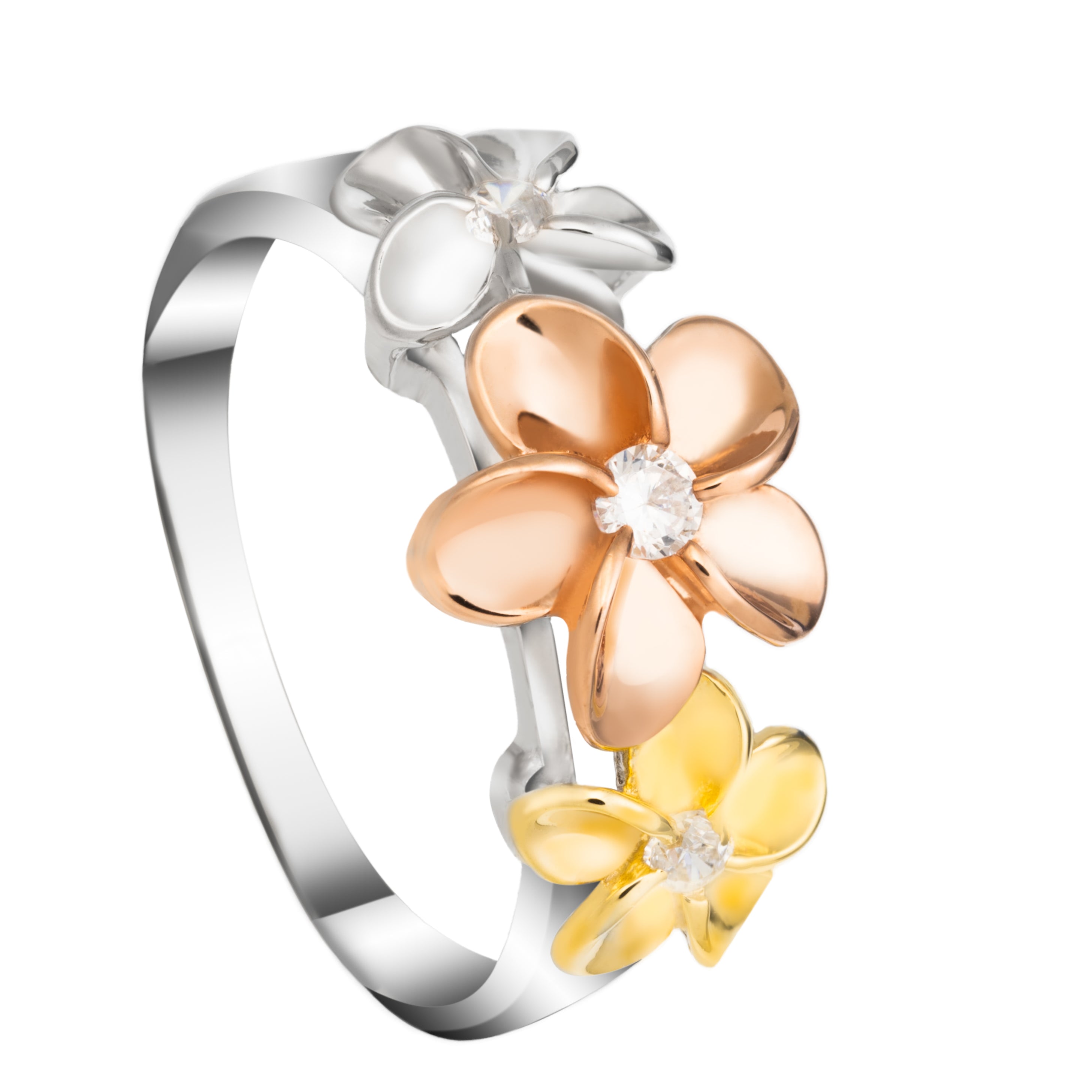 18k Gold Tri-Tone Acacia Ring
