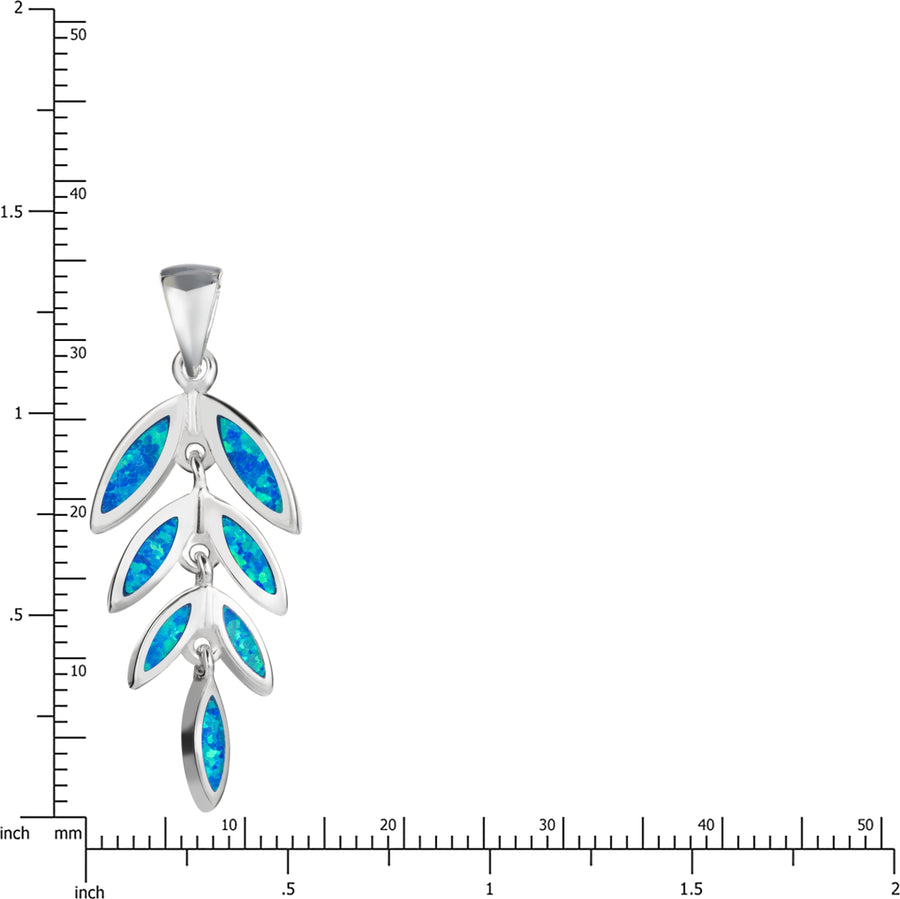 Sterling Silver Opal Dangle Maile Leaf Necklace Pendant