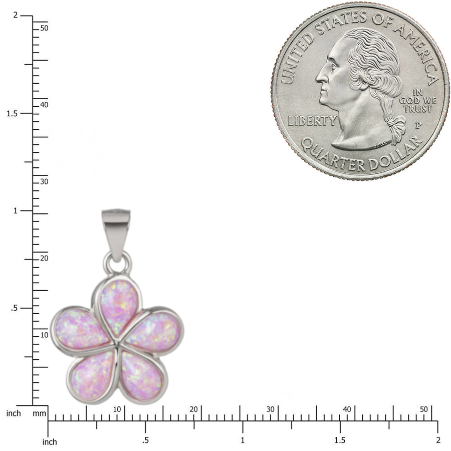 925 Sterling Silver Pink Opal Plumeria Flower Necklace Pendant