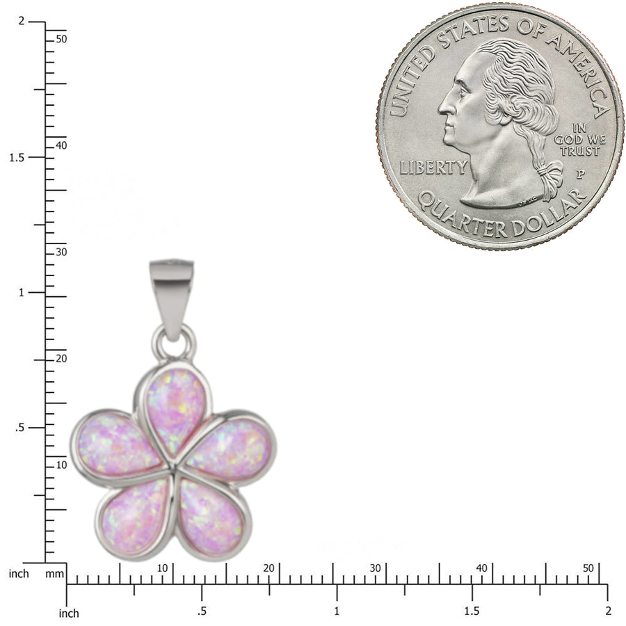 925 Sterling Silver Pink Opal Plumeria Flower Necklace Pendant