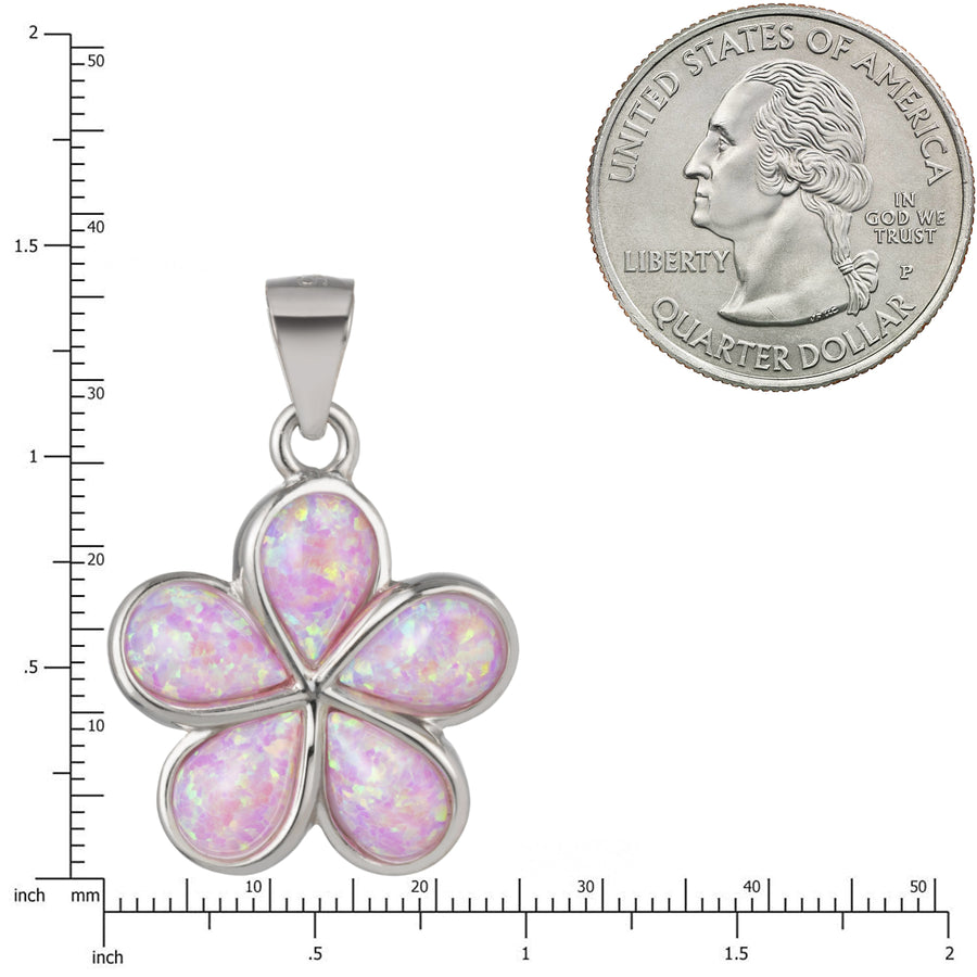 925 Sterling Silver Pink Opal Plumeria Flower Necklace Pendant