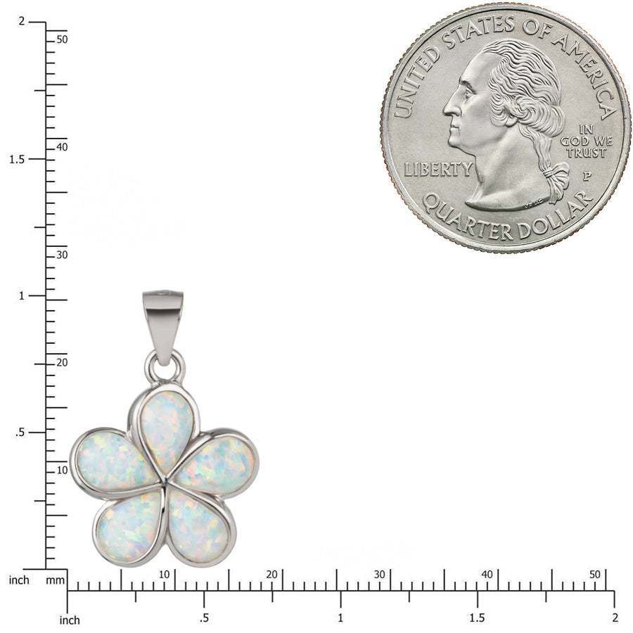 925 Sterling Silver White Opal Plumeria Flower Necklace Pendant