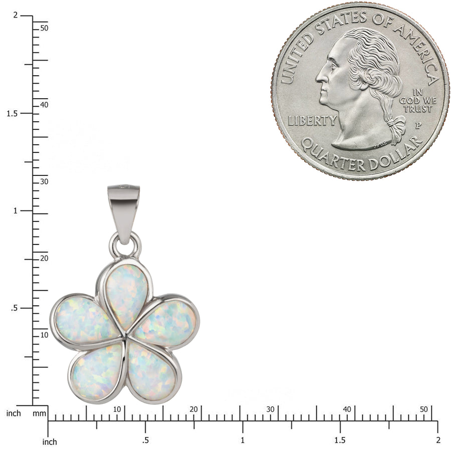 925 Sterling Silver White Opal Plumeria Flower Necklace Pendant