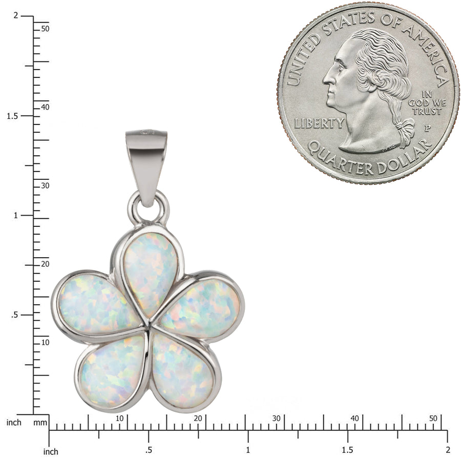 925 Sterling Silver White Opal Plumeria Flower Necklace Pendant