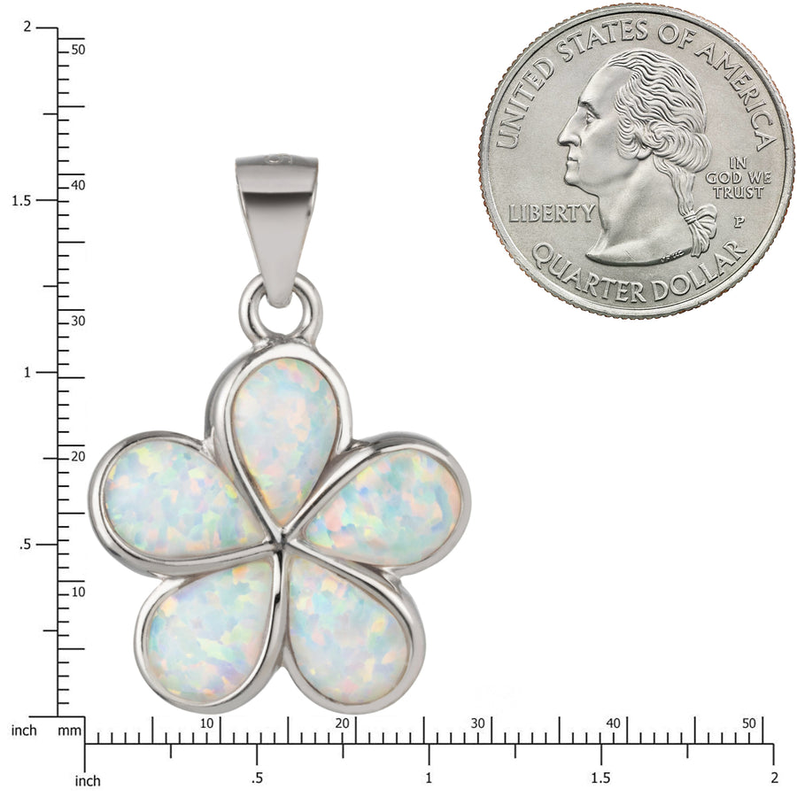 925 Sterling Silver White Opal Plumeria Flower Necklace Pendant