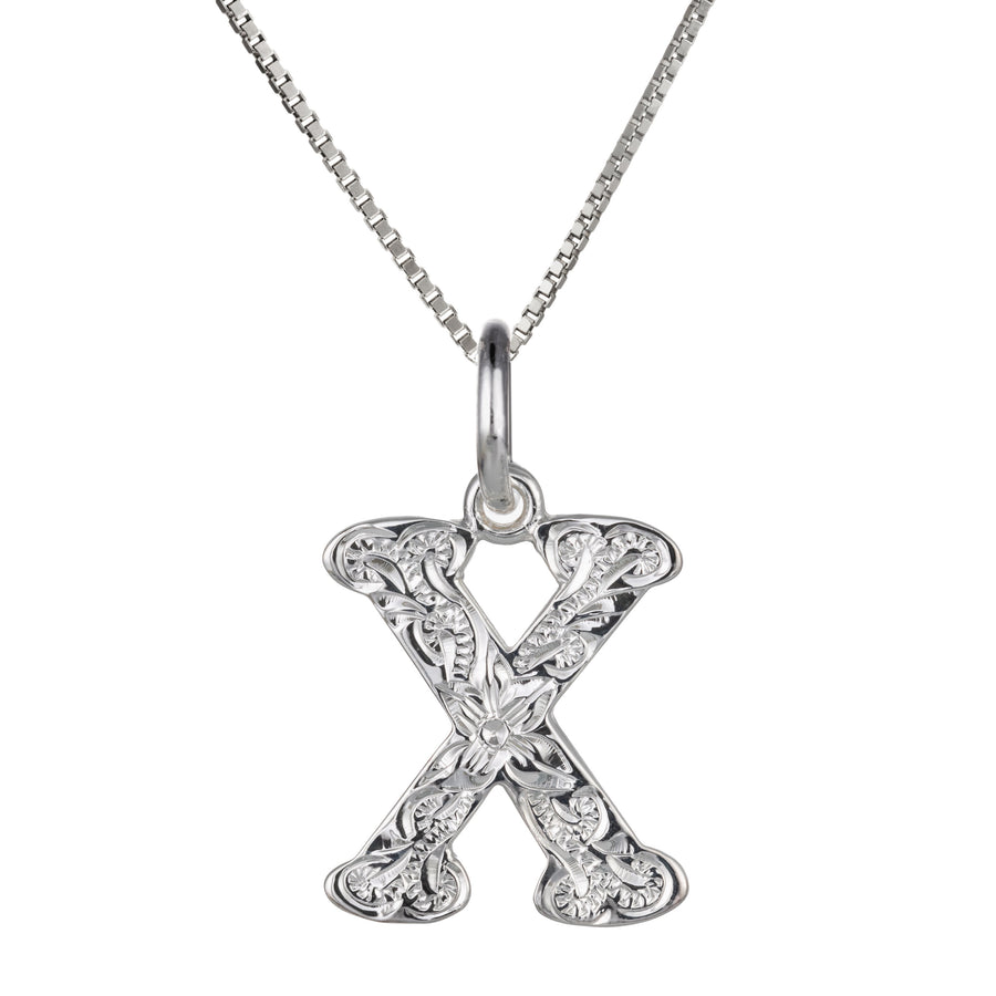 925 Sterling Silver Hawaiian Heirloom Scroll ABC Letter Initials Pendant with 18" Box Chain