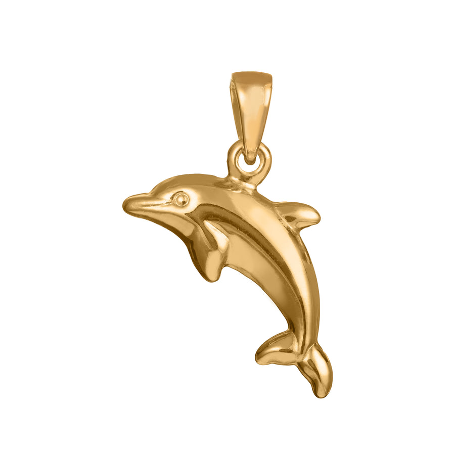 14K Solid Yellow Gold Hawaiian Dolphin Pendant Charm