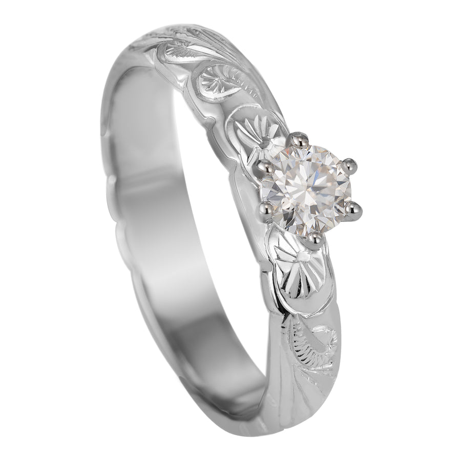 925 Sterling Silver 0.25CT Moissanite Princess Plumeria Flower Scroll Ring Stackable Wedding Band