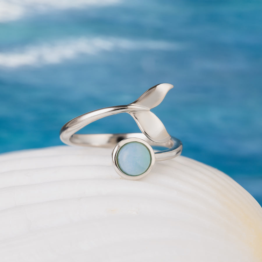 Sterling Silver Larimar Whale Tail and Full Moon Adjustable Bypass Ring