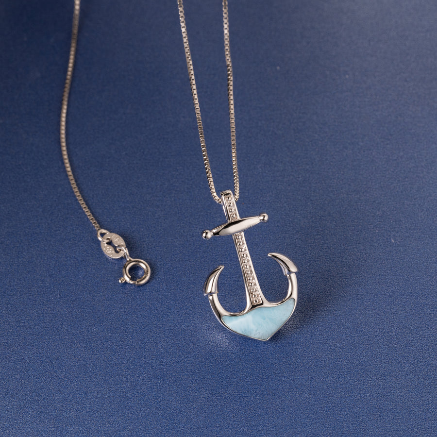 Sterling Silver Natural Larimar Anchor Pendant