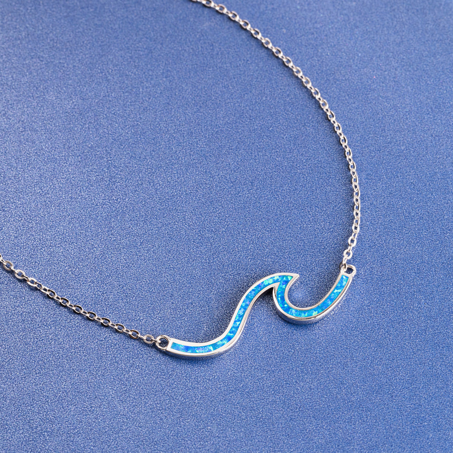 Sterling Silver Opal Single Wave Necklace Pendant