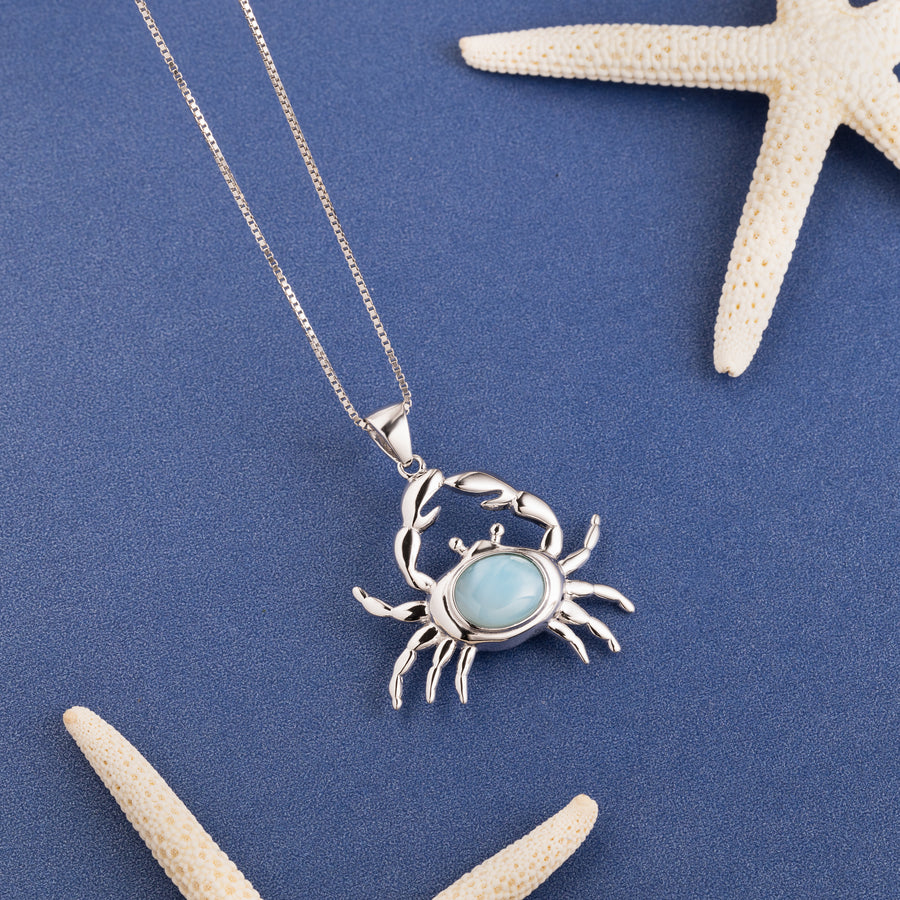 Sterling Silver Natural Larimar Crab Pendant, Left Claw