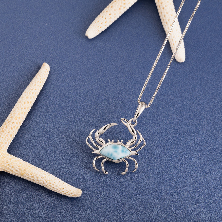 Sterling Silver Natural Larimar Crab Pendant, Right Claw