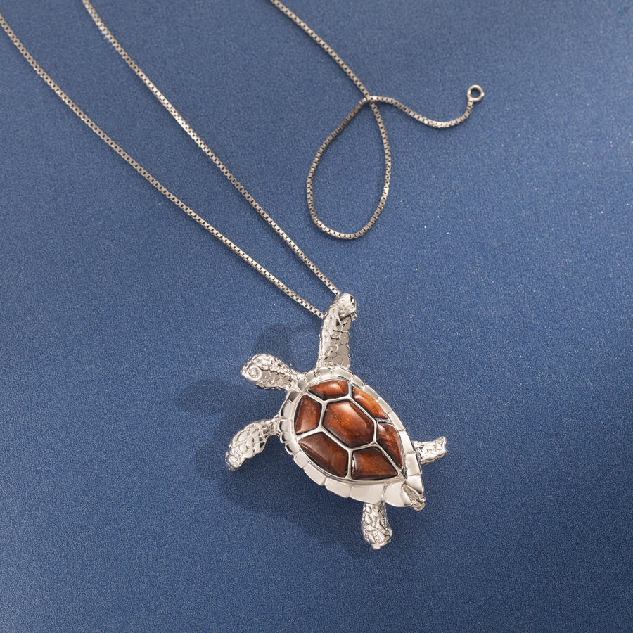 Sterling Silver Koa Wood 3D Turtle Pendant