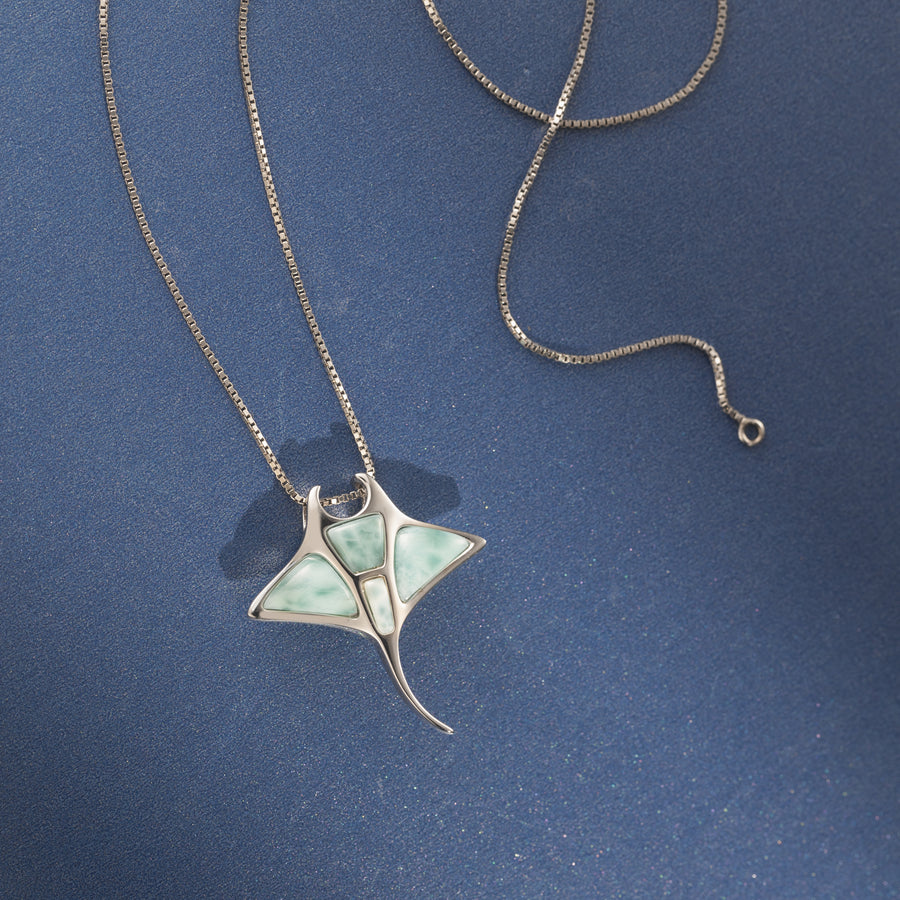 Sterling Silver Natural Larimar Manta Ray Pendant