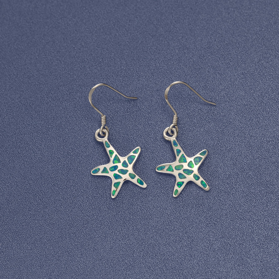 Sterling Silver Blue Opal Starfish Dangle Earrings