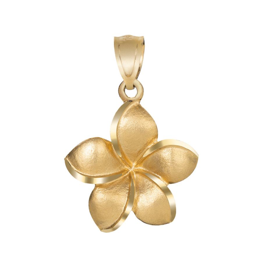 14K Solid Yellow Gold Hawaiian Plumeria Flower Pendant Charm