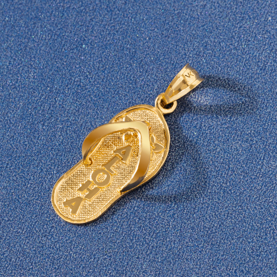 14K Solid Yellow Gold Slipper Flip Flop Pendant Charm (Aloha)