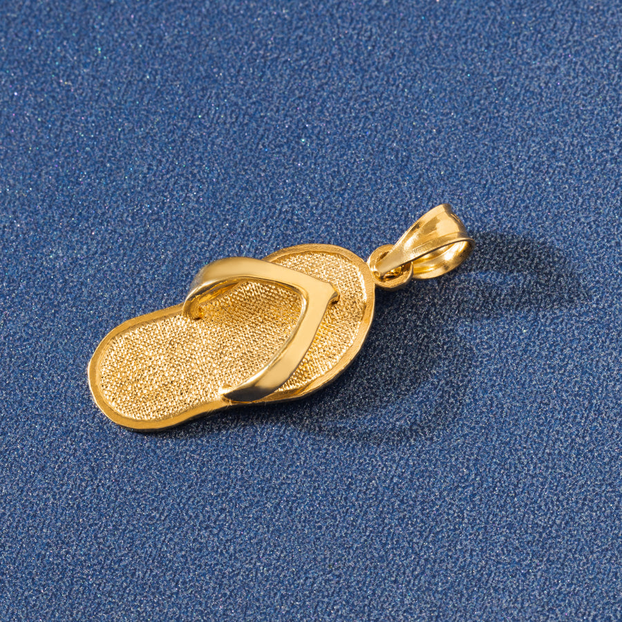 14K Solid Yellow Gold Slipper Flip Flop Pendant Charm (Classic)