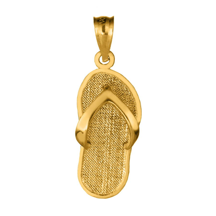 14K Solid Yellow Gold Slipper Flip Flop Pendant Charm (Classic)