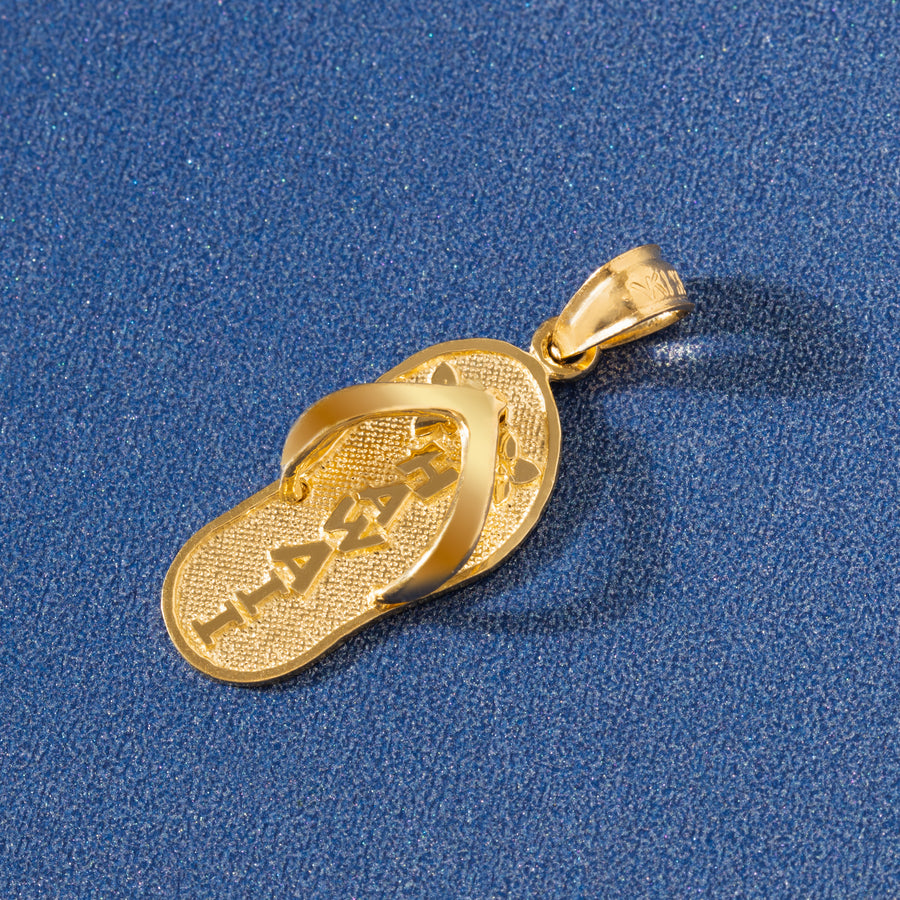 14K Solid Yellow Gold Slipper Flip Flop Pendant Charm (Hawaii)