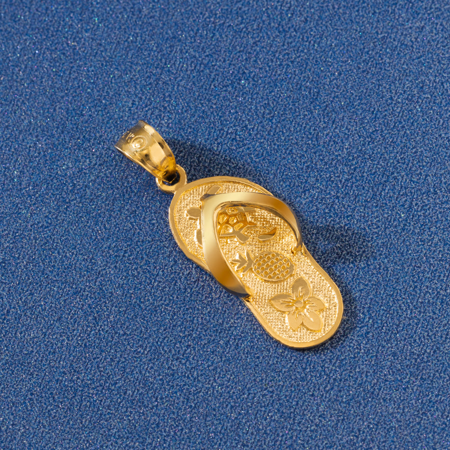 14K Solid Yellow Gold Slipper Flip Flop Pendant Charm (Pineapple & Turtle)