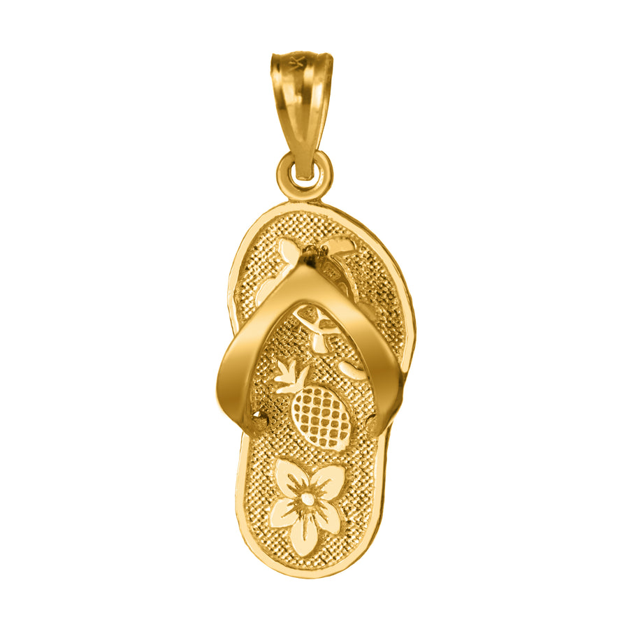 14K Solid Yellow Gold Slipper Flip Flop Pendant Charm (Pineapple & Turtle)