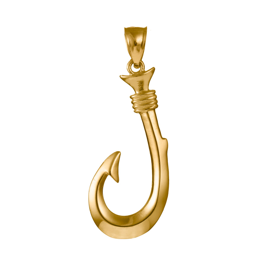 14K Solid Yellow Gold Fish Hook Pendant Charm