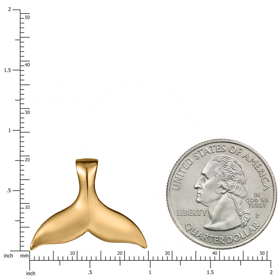 14K Solid Yellow Gold Mirror Polished Whale Tail Pendant Charm