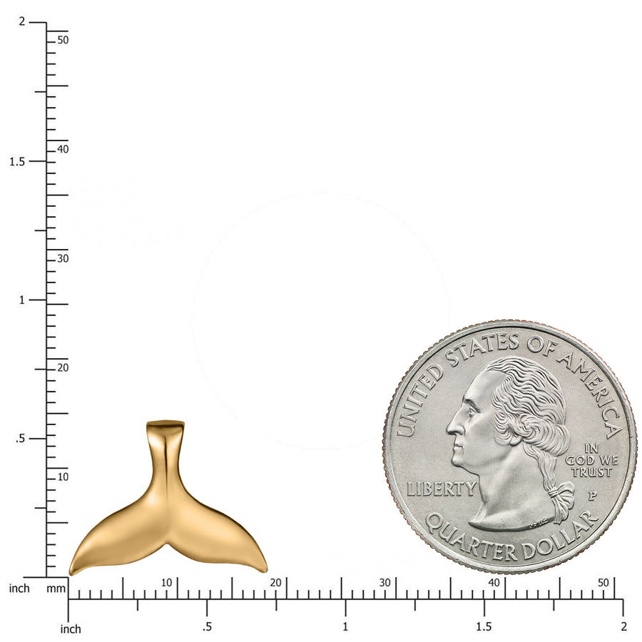 14K Solid Yellow Gold Mirror Polished Whale Tail Pendant Charm