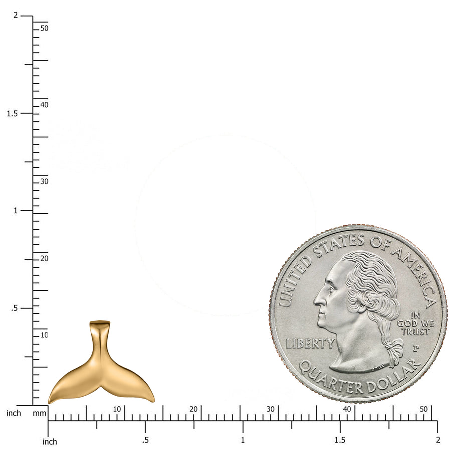14K Solid Yellow Gold Mirror Polished Whale Tail Pendant Charm