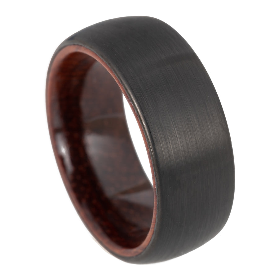 8mm Gunmetal Tungsten Carbide Genuine Natural Koa Wood Inner Inlay Ring