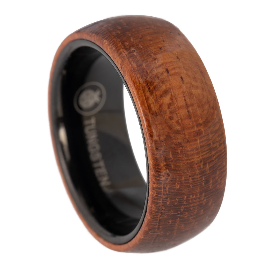 8mm Genuine Natural Raw Hawaiian Koa Wood Comfort Fit Ring Black Tungsten Carbide Inner