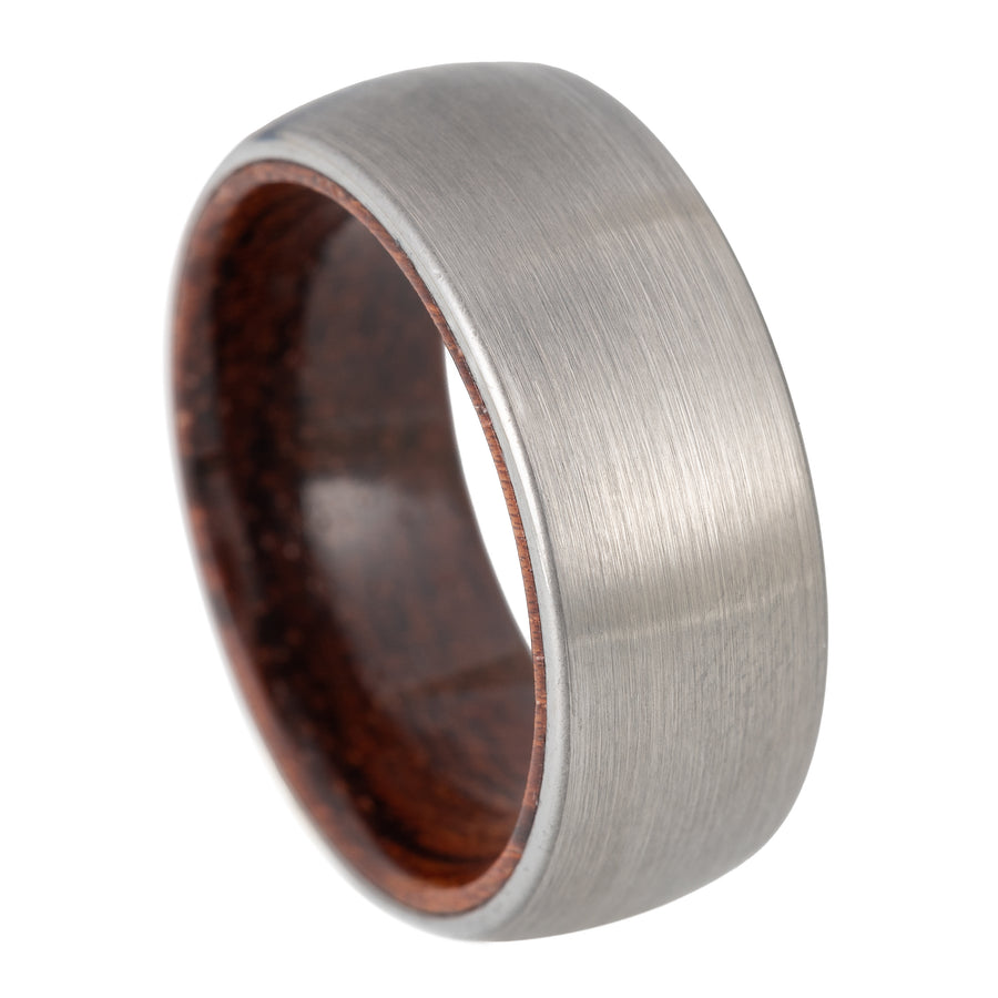 8mm Brushed Metal Tungsten Carbide Genuine Natural Koa Wood Inner Inlay Ring