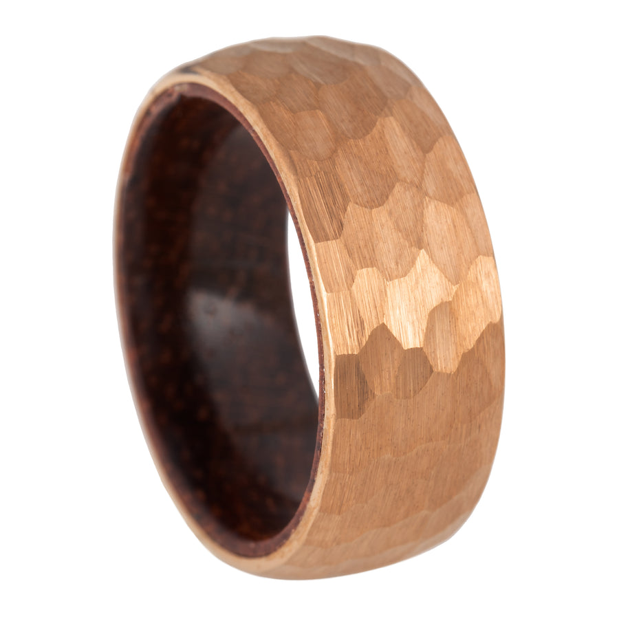 8mm Hammered Copper Tungsten Carbide Genuine Natural Koa Wood Inner Inlay Ring